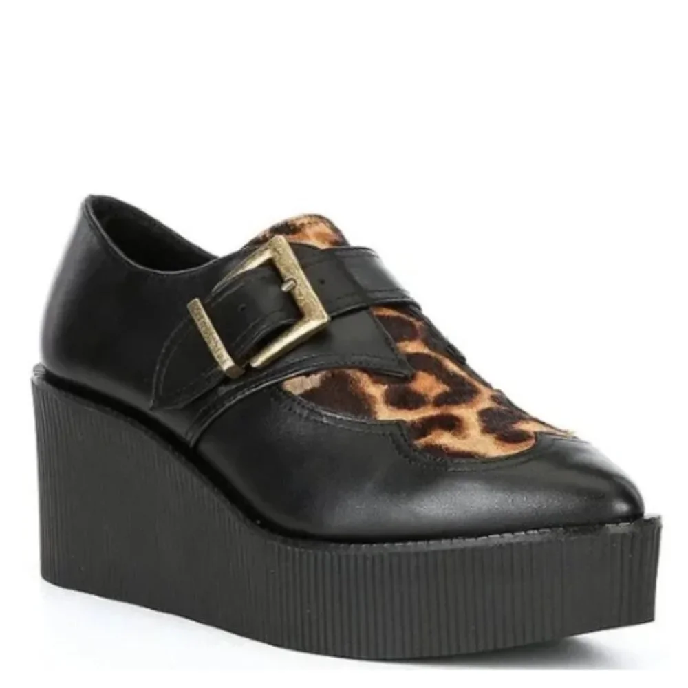 NEW Gianni Bini Slaede Leopard Print Calf Hair Platform Creepers